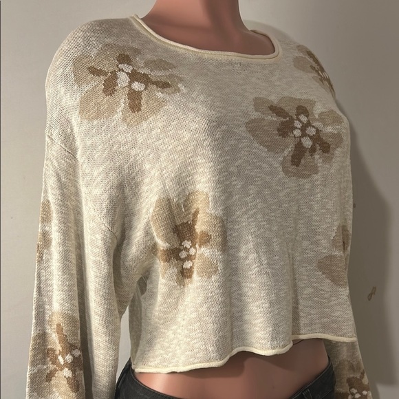 Promesa Floral-Pattern Crop Knit Sweater Long Sleeve Size Small - Picture 6 of 16